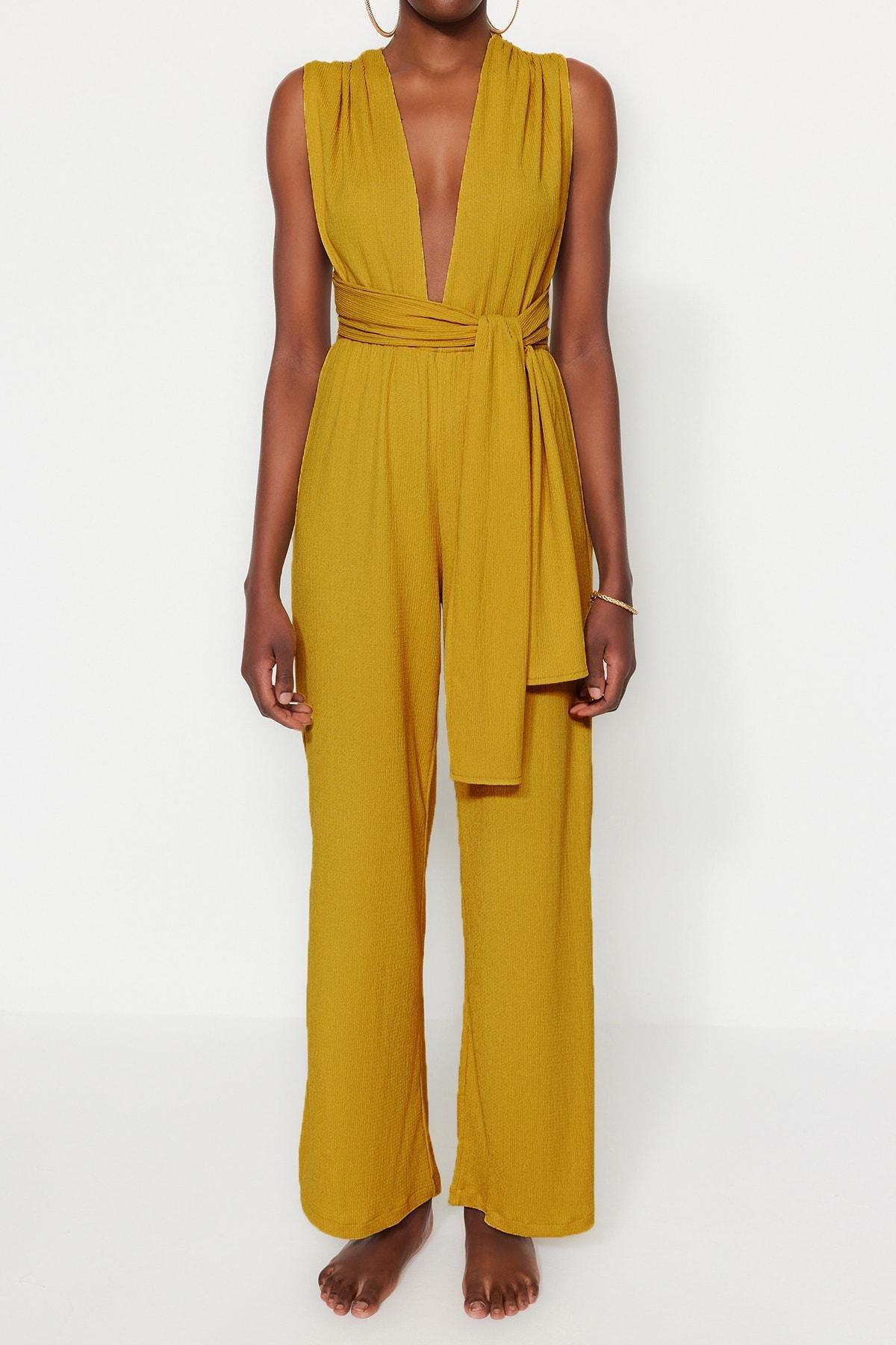 Green V-Neck Jumpsuit, , large image number 1