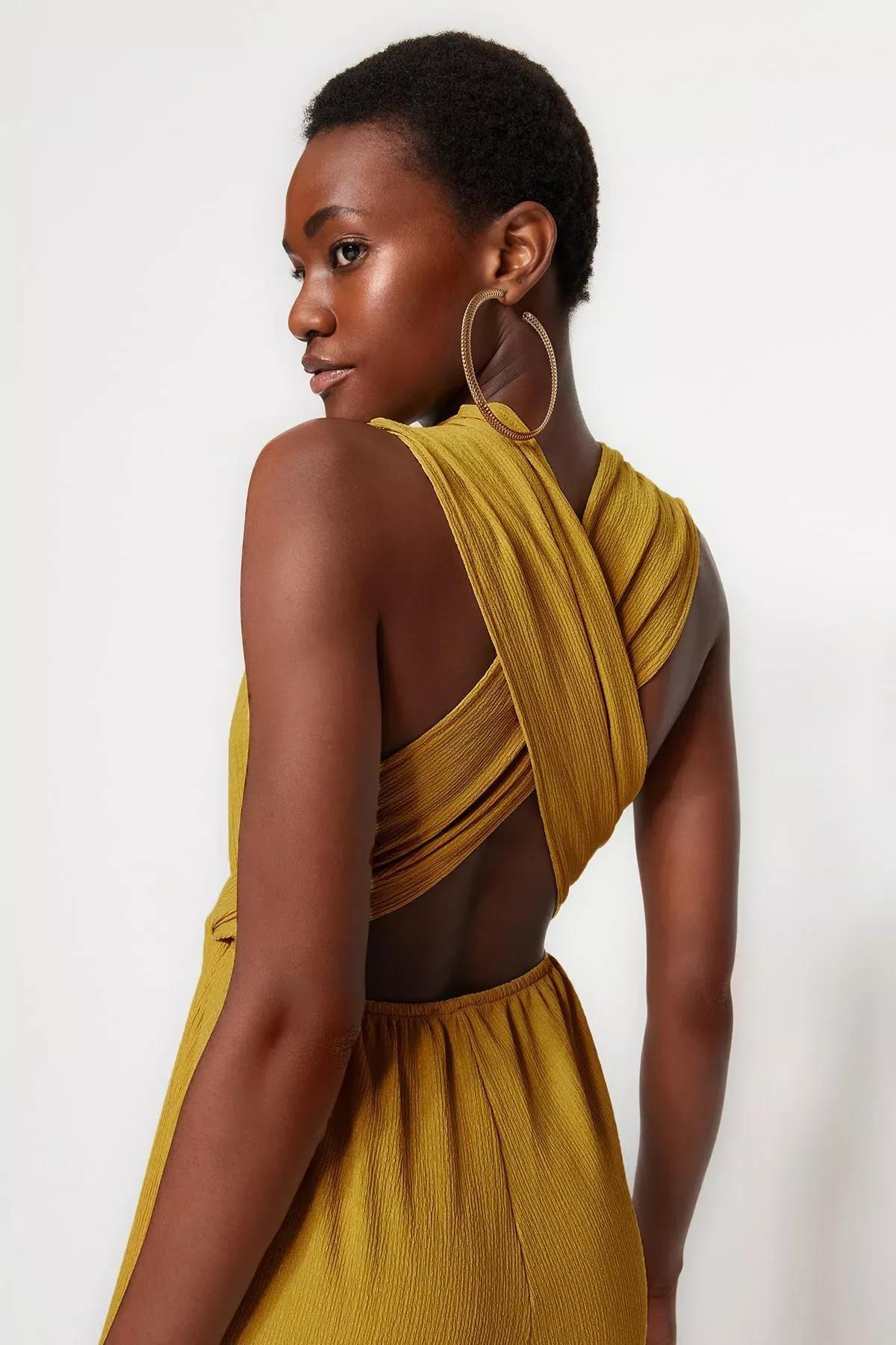 Green V-Neck Jumpsuit, Green, medium