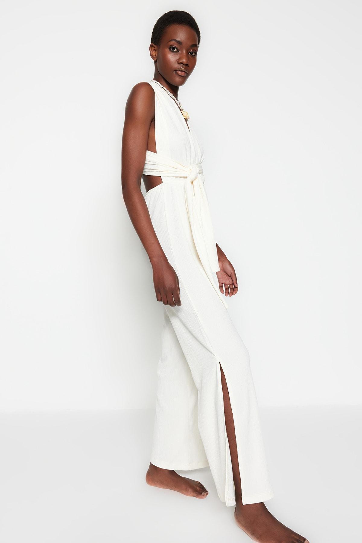 White V-Neck Jumpsuit, , large image number 1
