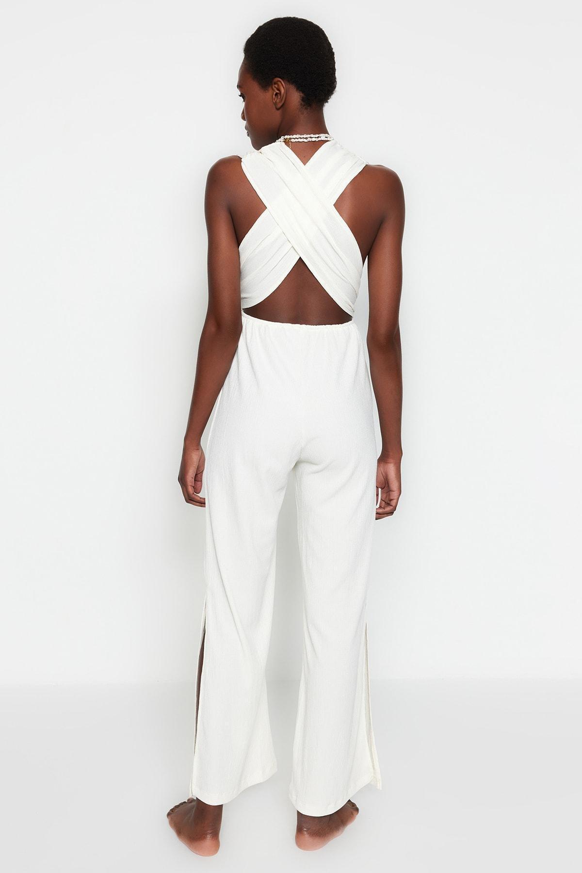 White V-Neck Jumpsuit, , large image number 3