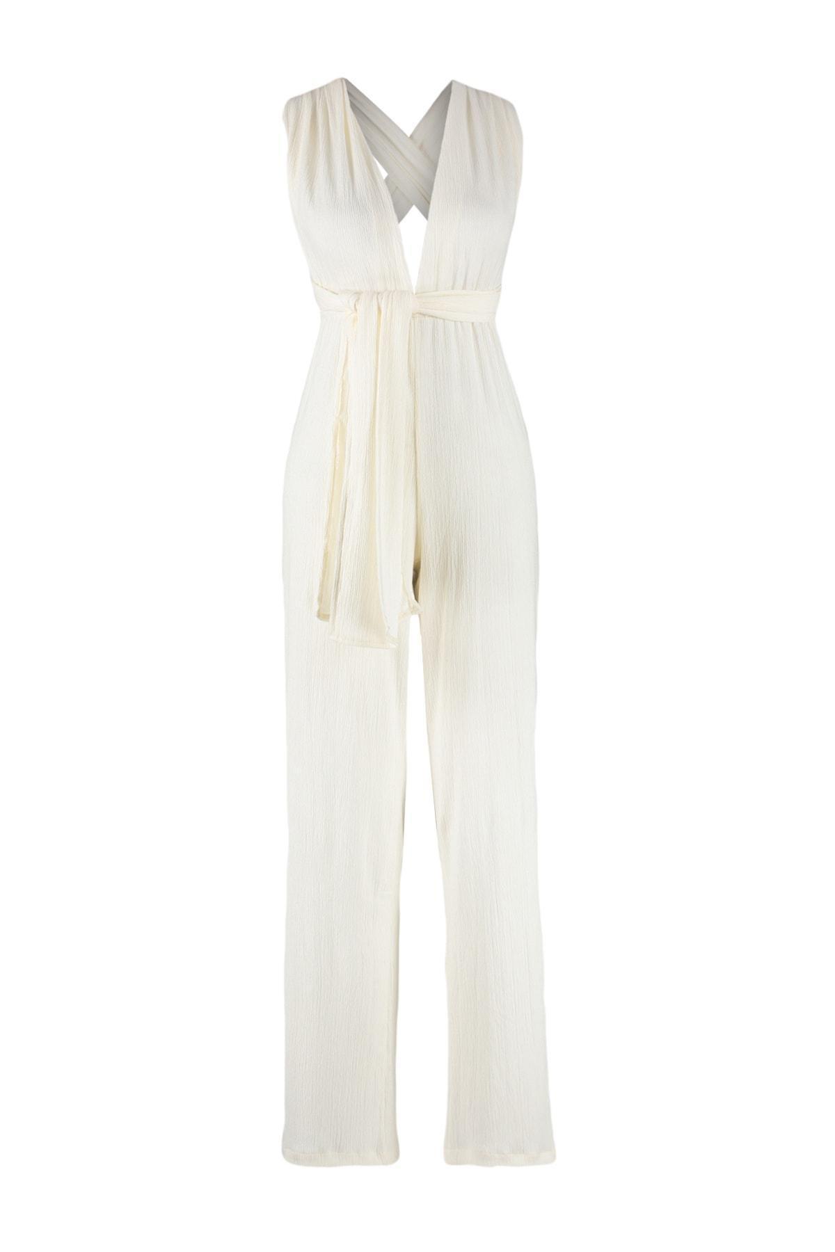 White V-Neck Jumpsuit, , large image number 4