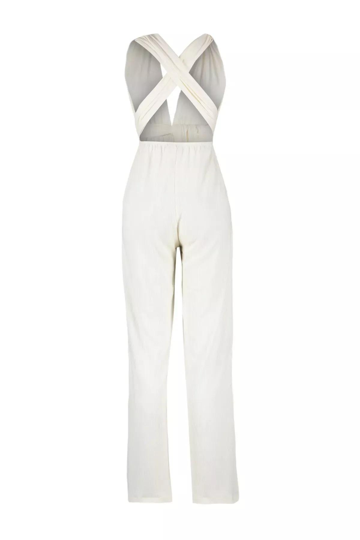White V-Neck Jumpsuit, Ecru, large image number 6