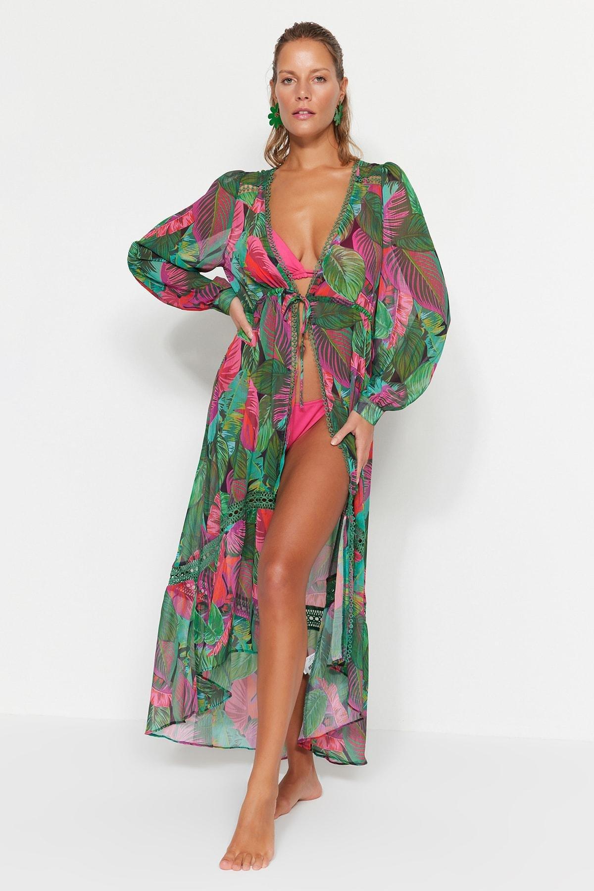 Multicolour Relaxed V-Neck Kaftan, , large image number 0
