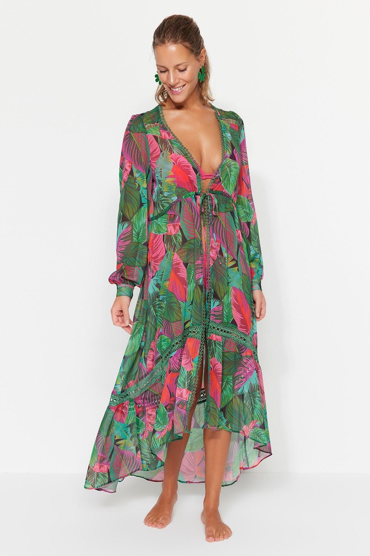 Multicolour Relaxed V-Neck Kaftan, , large image number 2