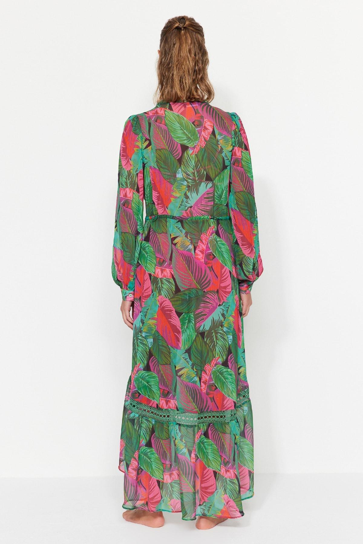 Multicolour Relaxed V-Neck Kaftan, , large image number 5