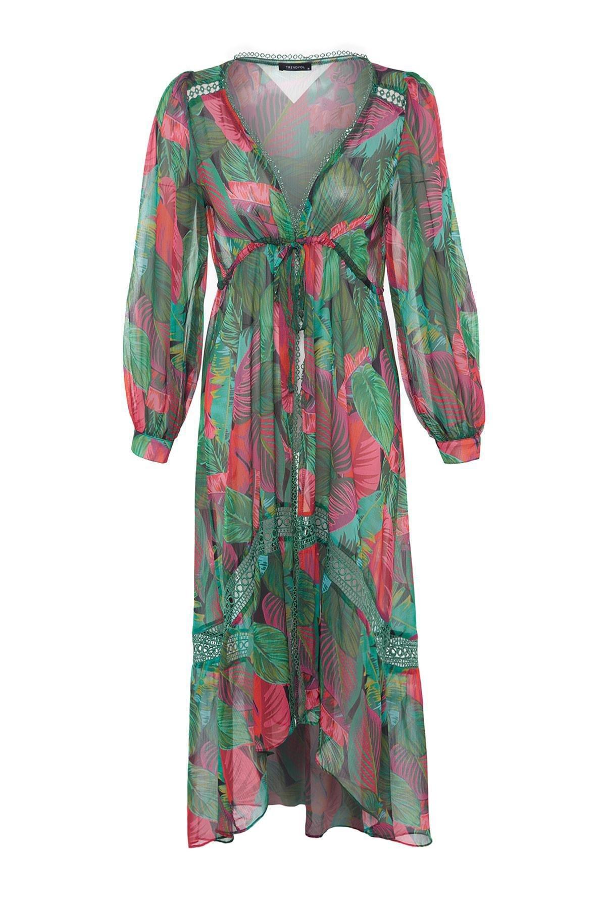 Multicolour Relaxed V-Neck Kaftan, , large image number 6
