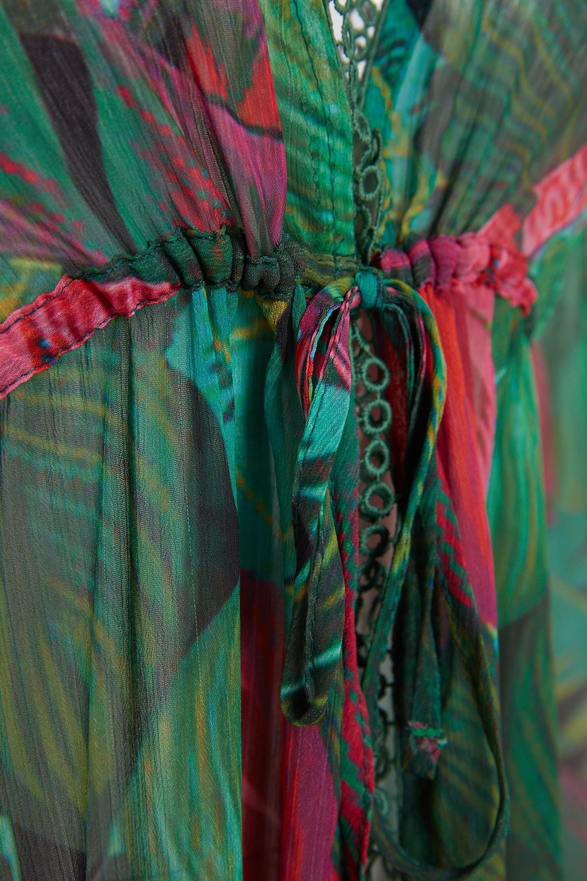 Multicolour Relaxed V-Neck Kaftan, , large image number 7
