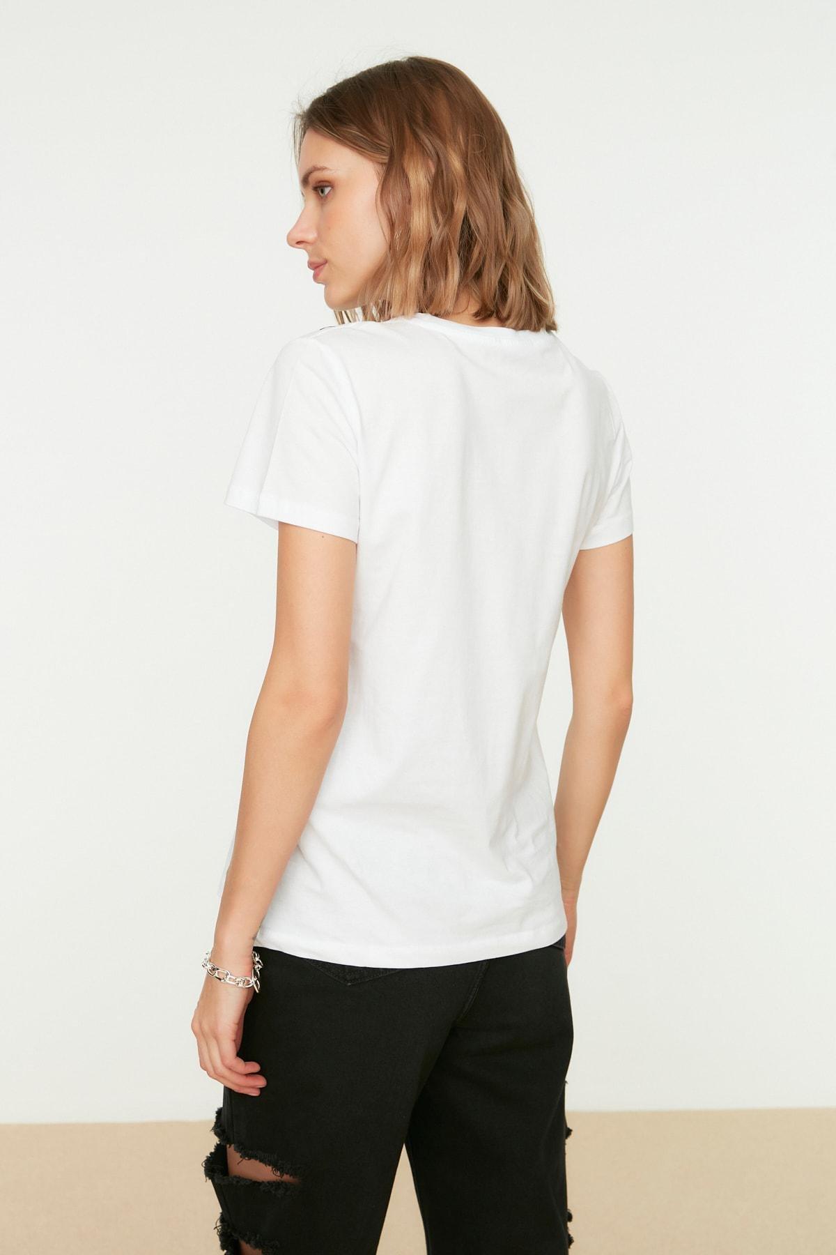 White Crew Neck Cotton T-Shirt, , large image number 6