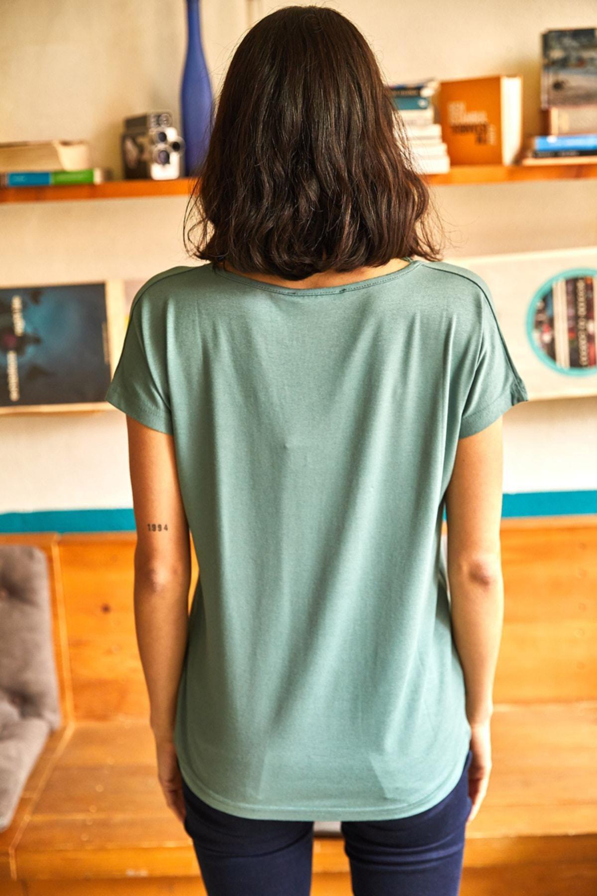 Green Collar Lace Loose Viscose Blouse, MINT GREEN, large image number 4