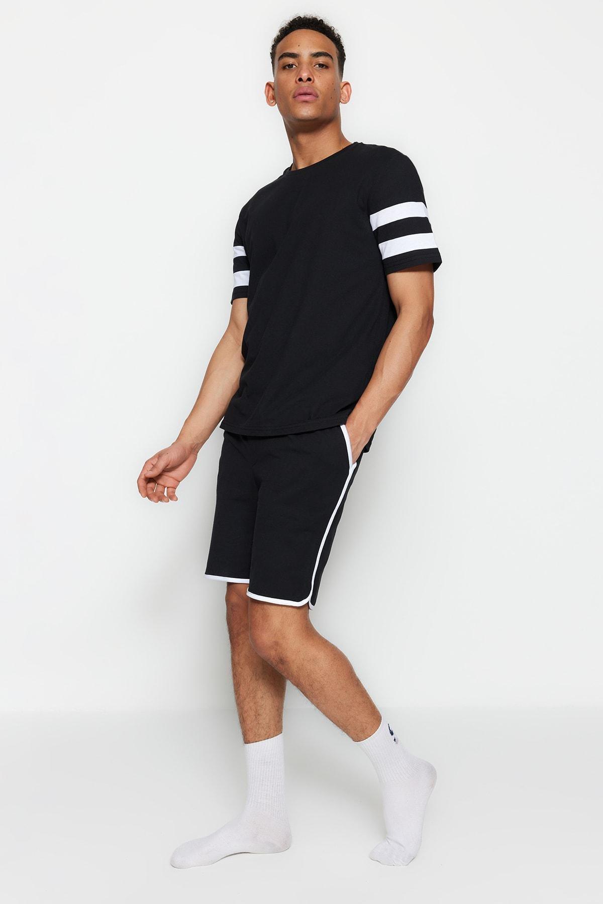 Black Crew Neck Pyjama Set, , large image number 0
