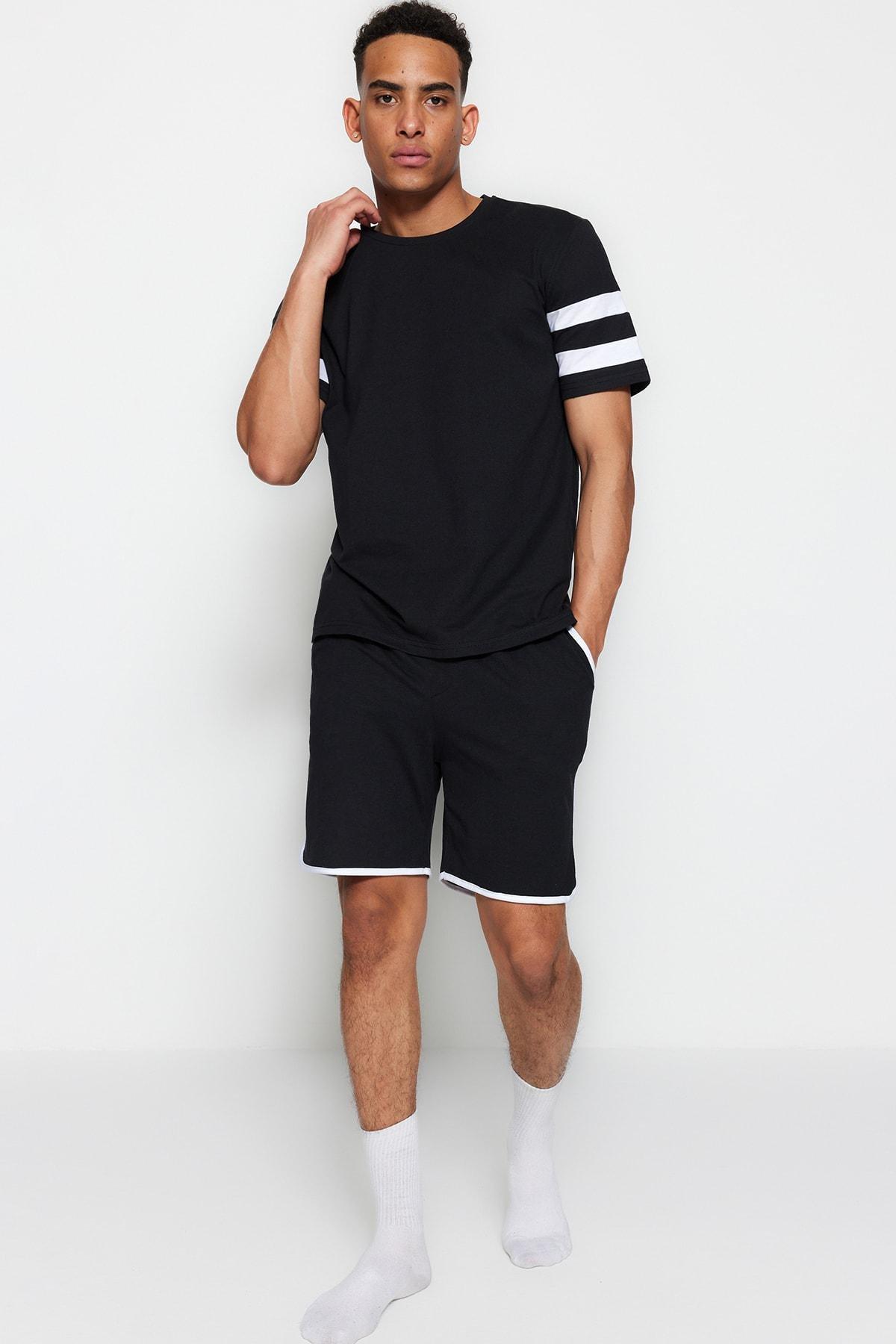 Black Crew Neck Pyjama Set, , large image number 1