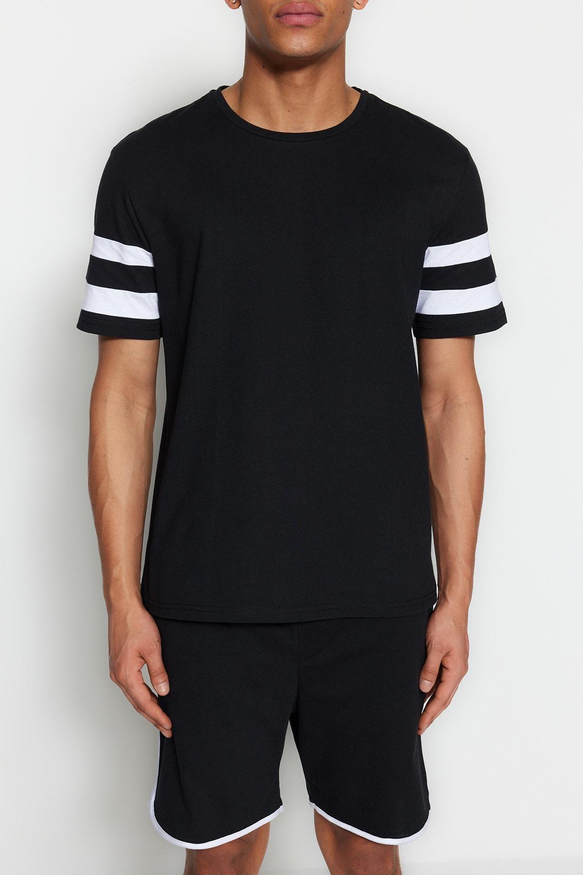 Black Crew Neck Pyjama Set, , large image number 2