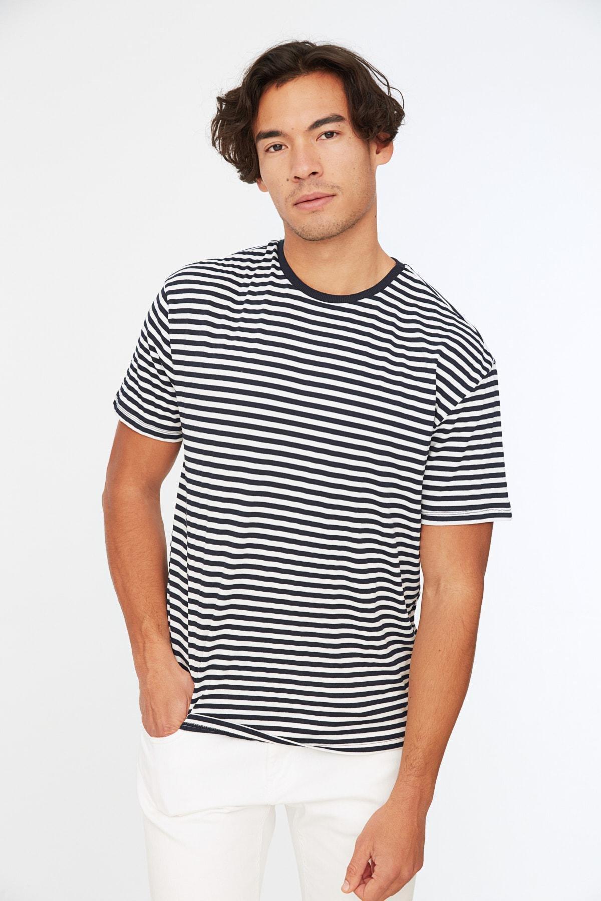 Navy Striped Crew Neck T-Shirt, , large image number 0