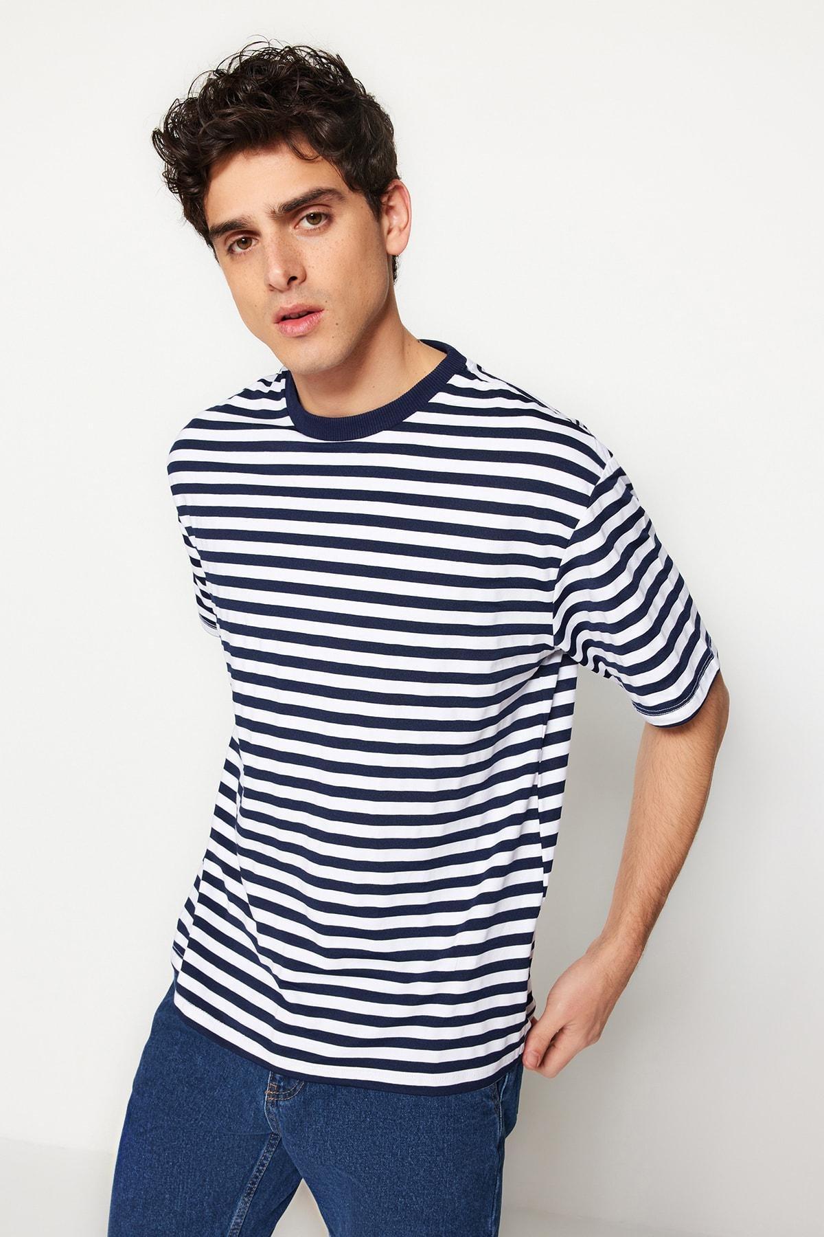 Navy Striped Crew Neck T-Shirt, , large image number 1