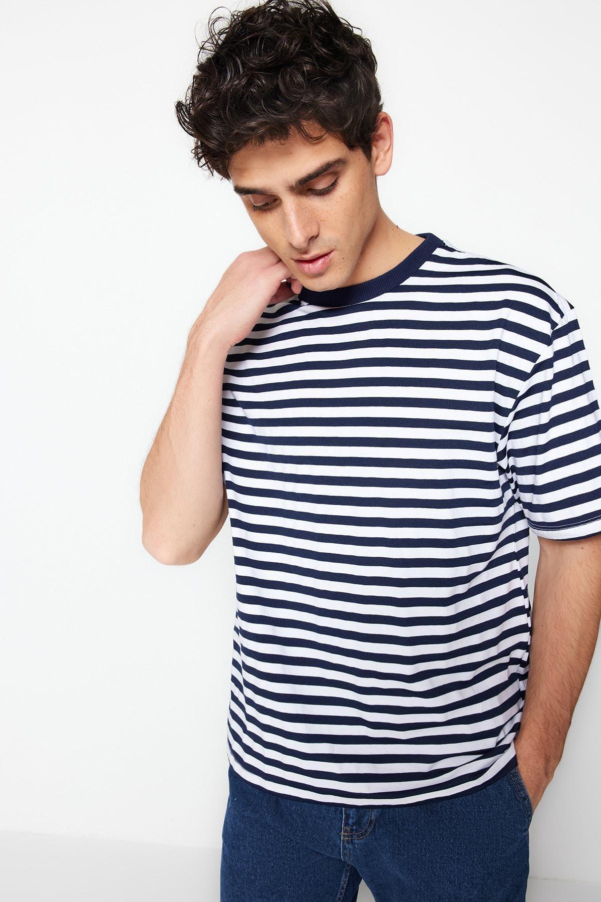 Navy Striped Crew Neck T-Shirt, , large image number 2
