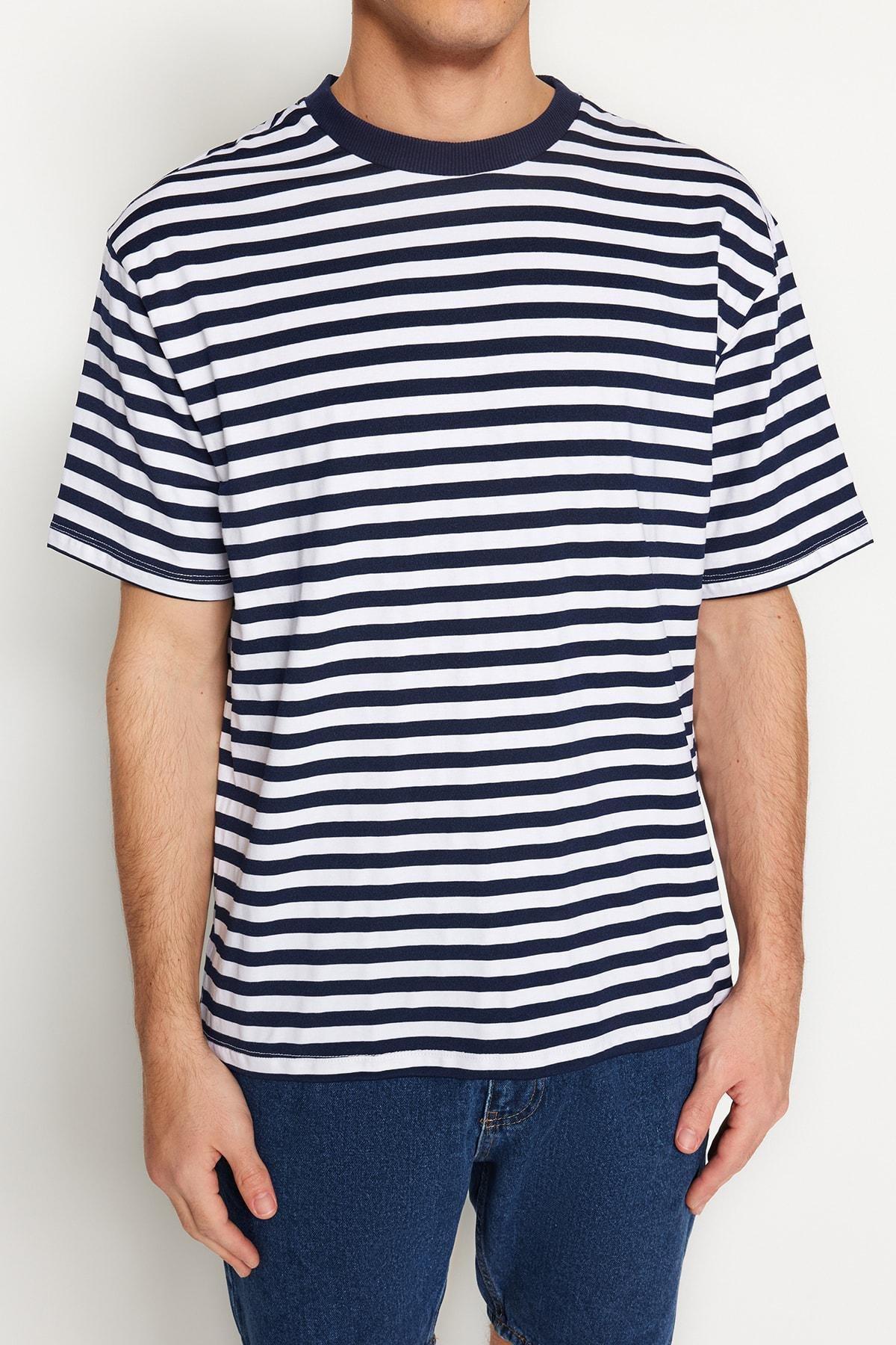 Navy Striped Crew Neck T-Shirt, , large image number 3