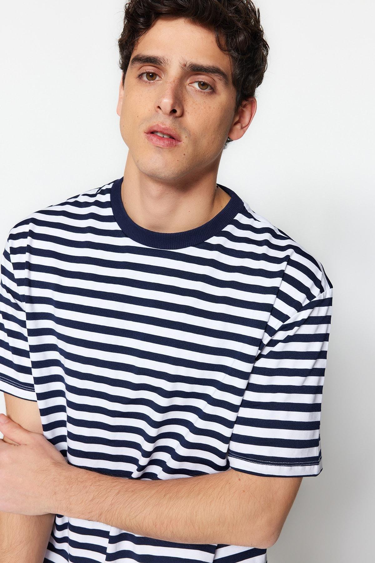 Navy Striped Crew Neck T-Shirt, , large image number 4