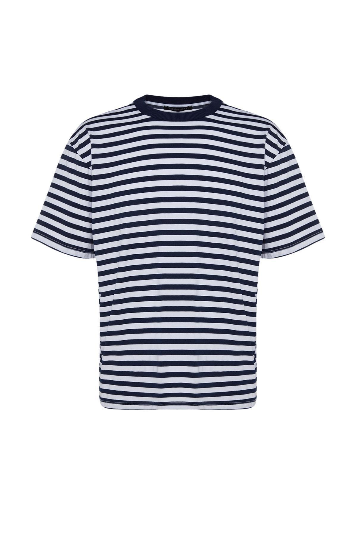 Navy Striped Crew Neck T-Shirt, , large image number 6
