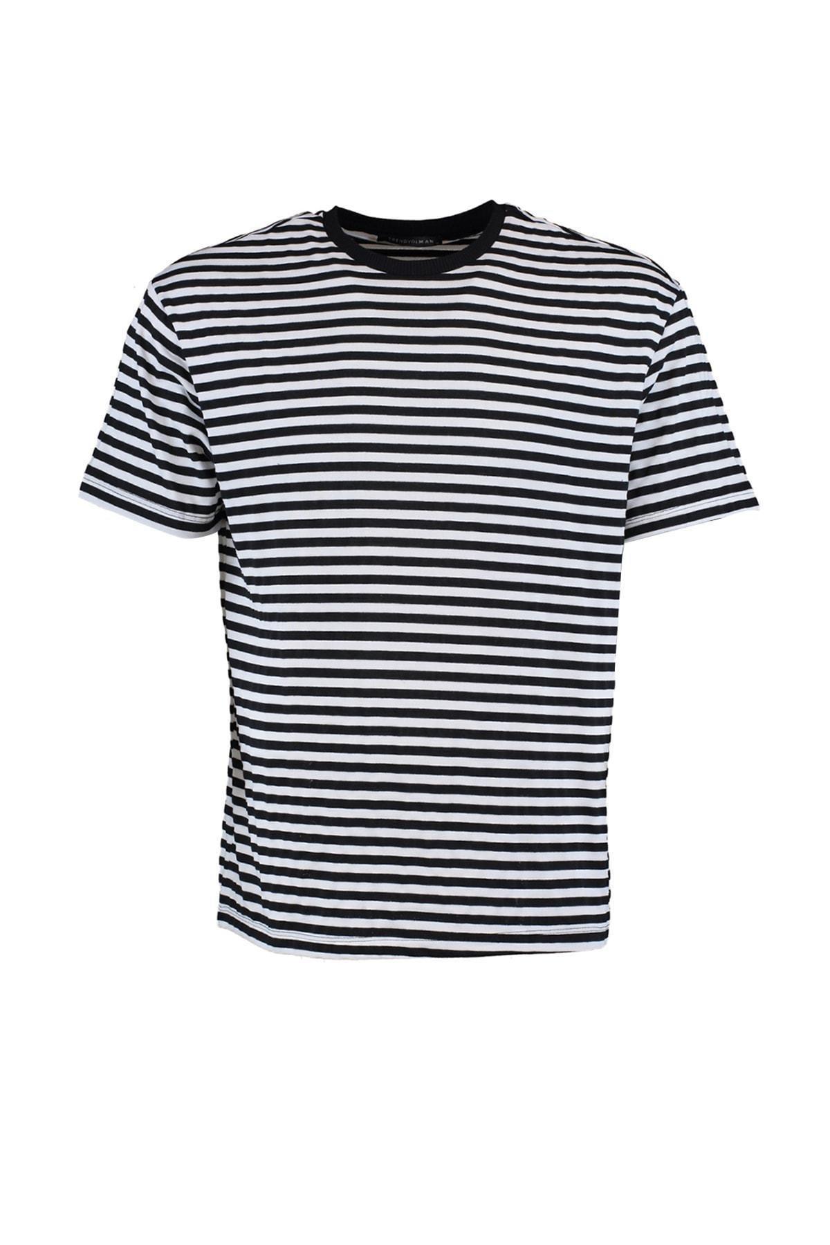 Black Striped Crew Neck T-Shirt, Black, large image number 6