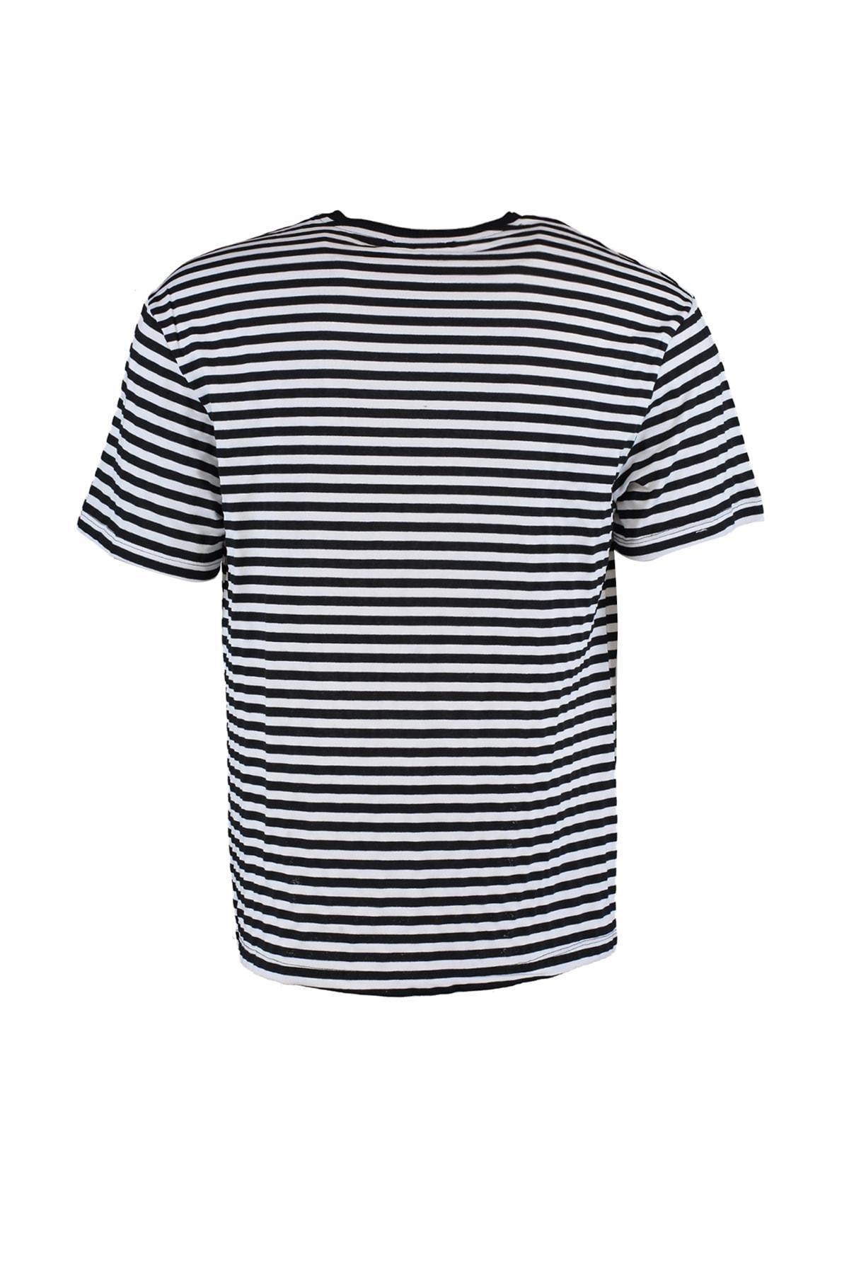 Black Striped Crew Neck T-Shirt, Black, large image number 7