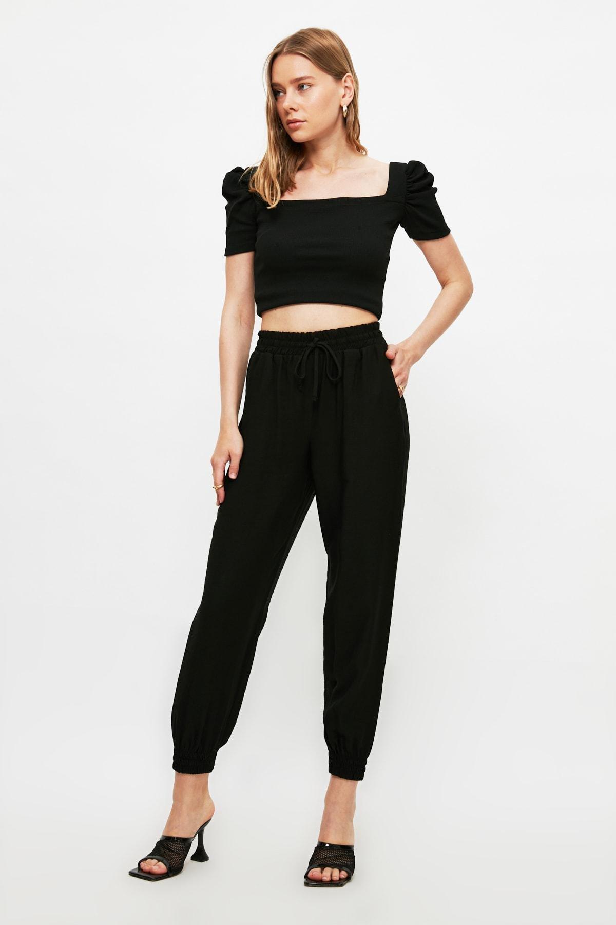 Black Joggers High Waist Pants, , large image number 0