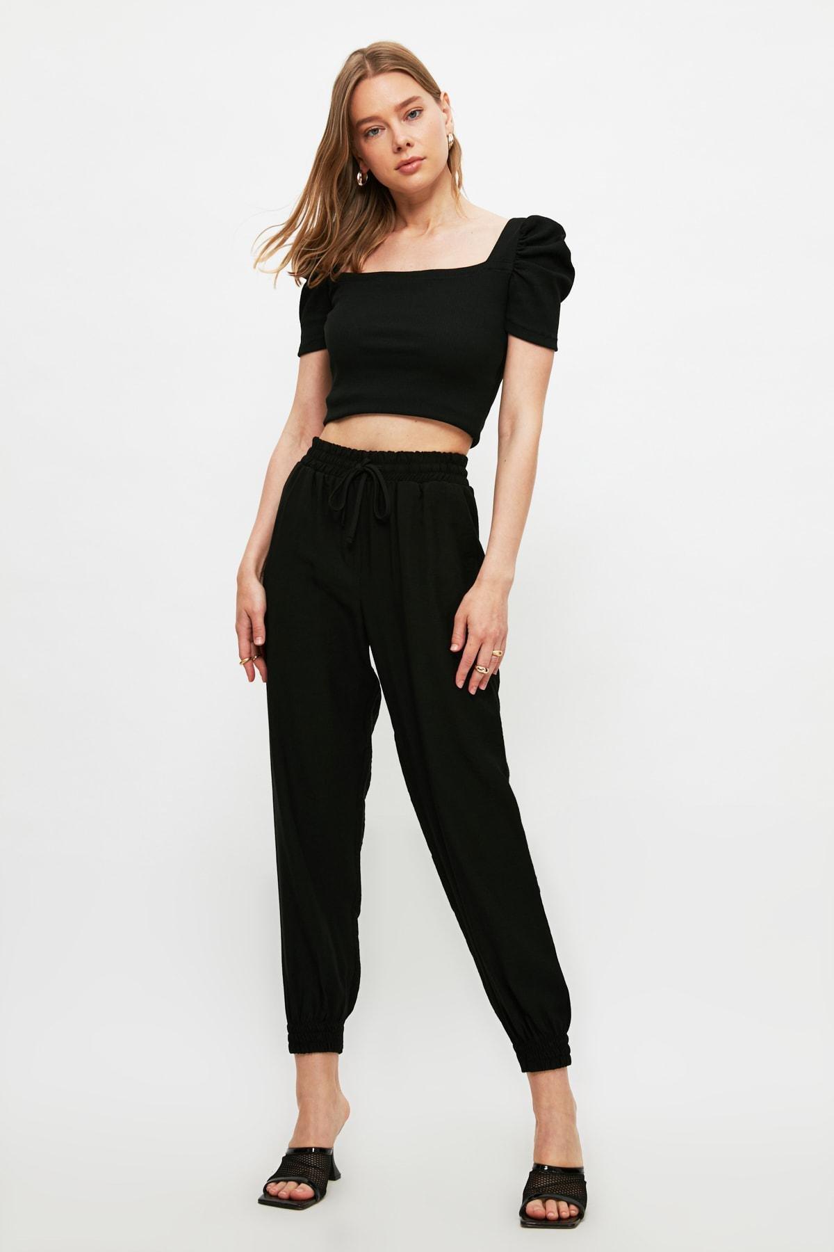 Black Joggers High Waist Pants, , large image number 1