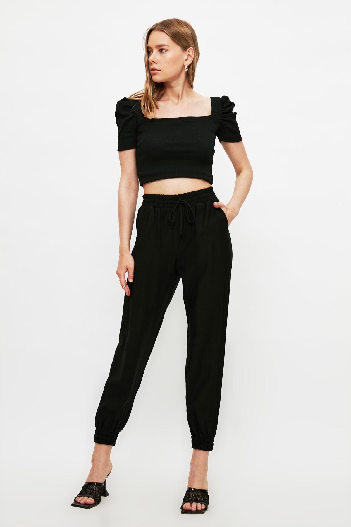 Black Joggers High Waist Pants, , large image number 2