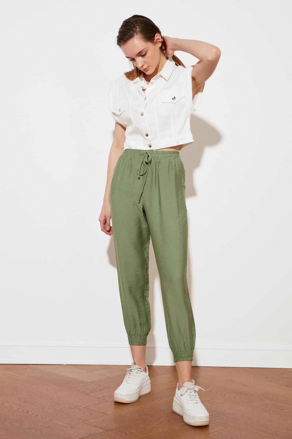 Green Joggers High Waist Pants, Green, large image number 0
