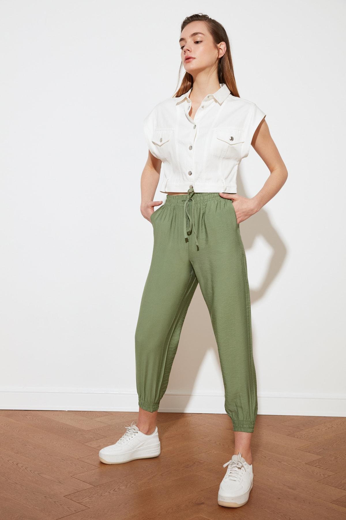 Green Joggers High Waist Pants, , large image number 1