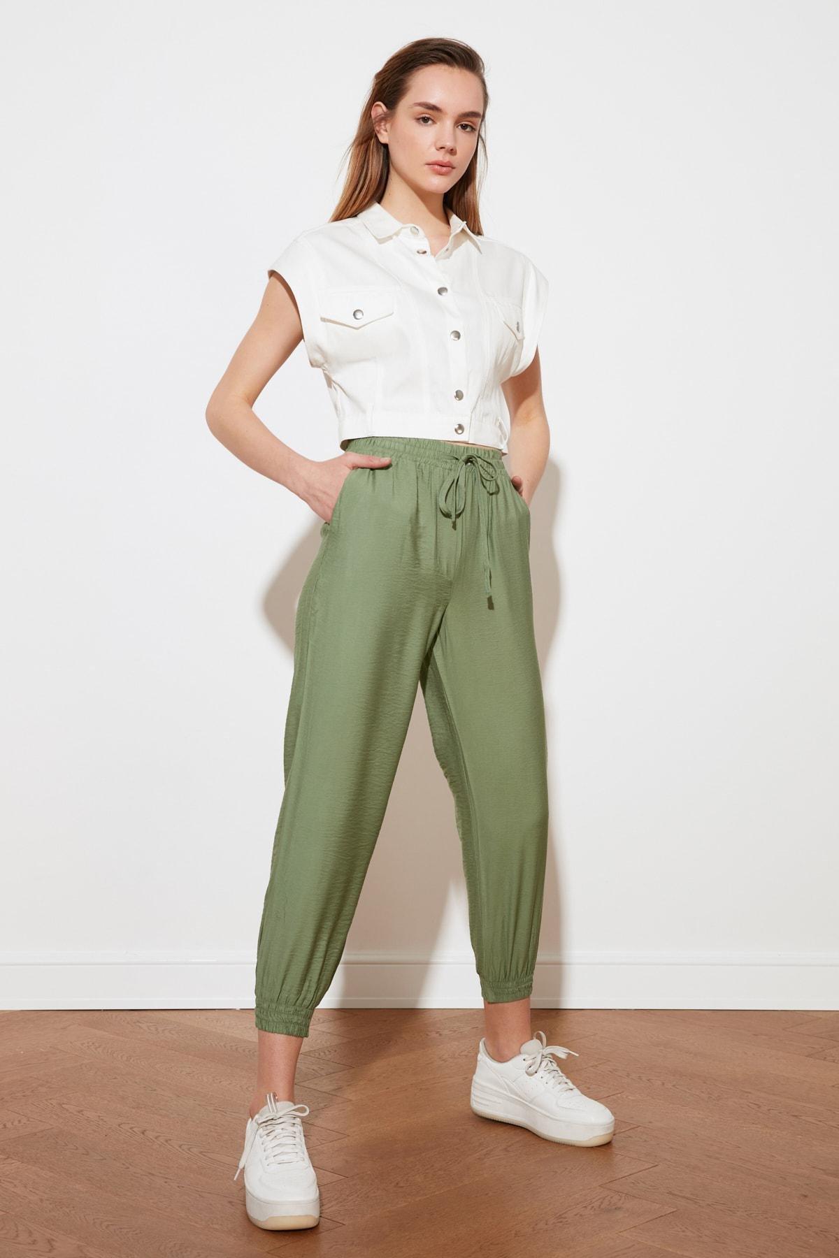 Green Joggers High Waist Pants, Green, large image number 2