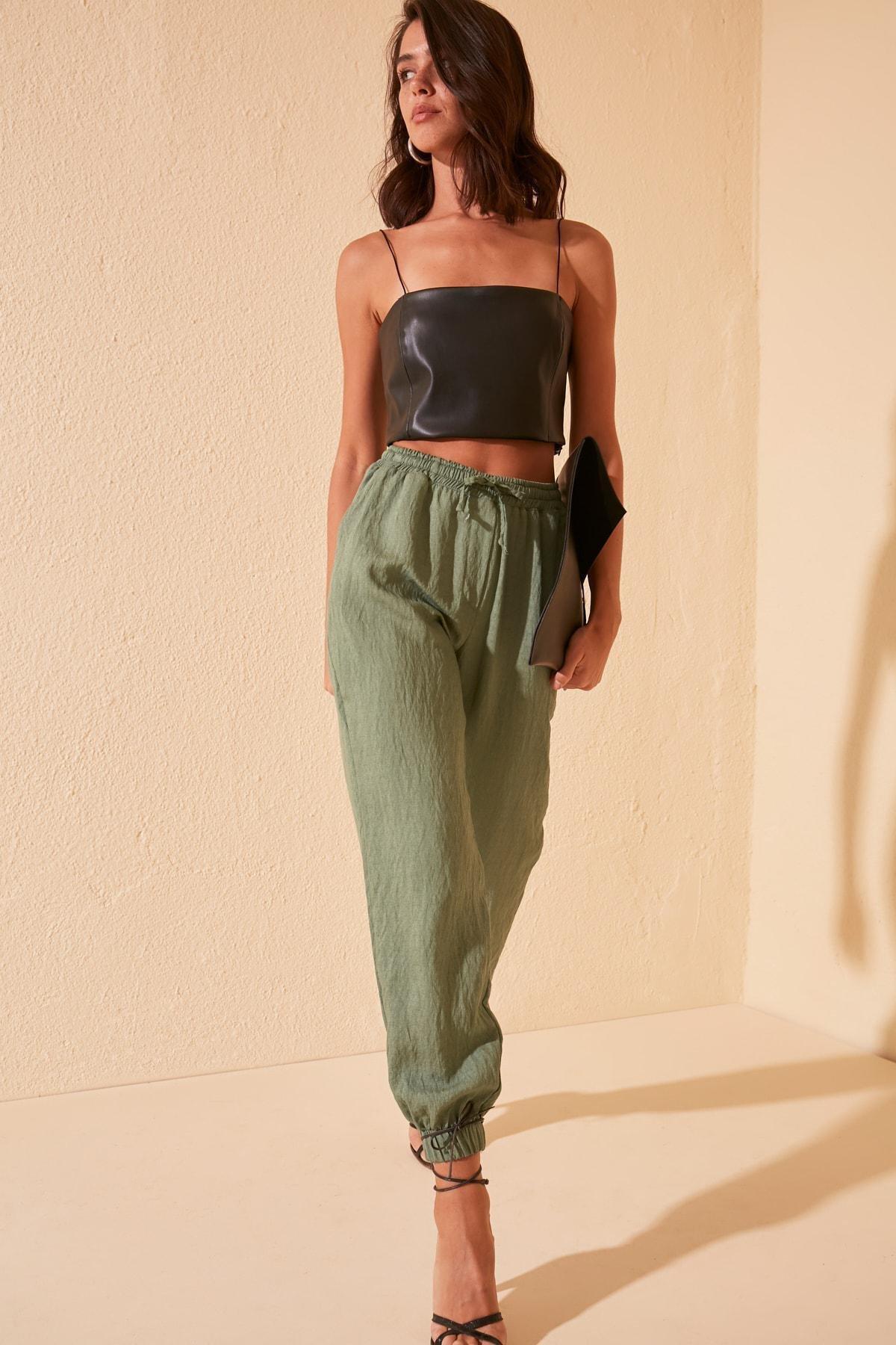 Green Joggers High Waist Pants, Green, large image number 3