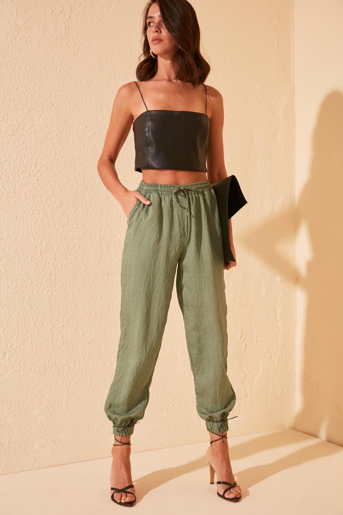 Green Joggers High Waist Pants, Green, large image number 4