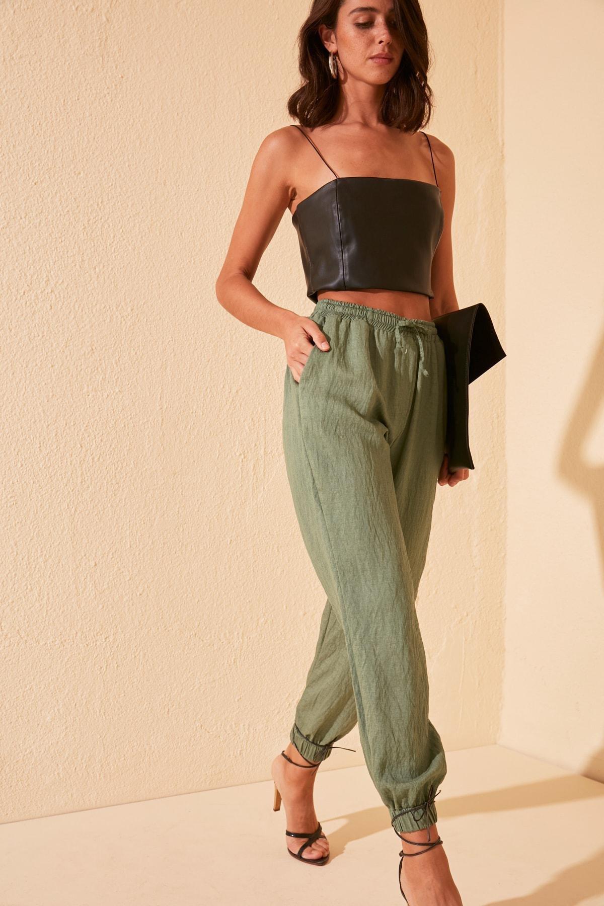 Green Joggers High Waist Pants, Green, large image number 5