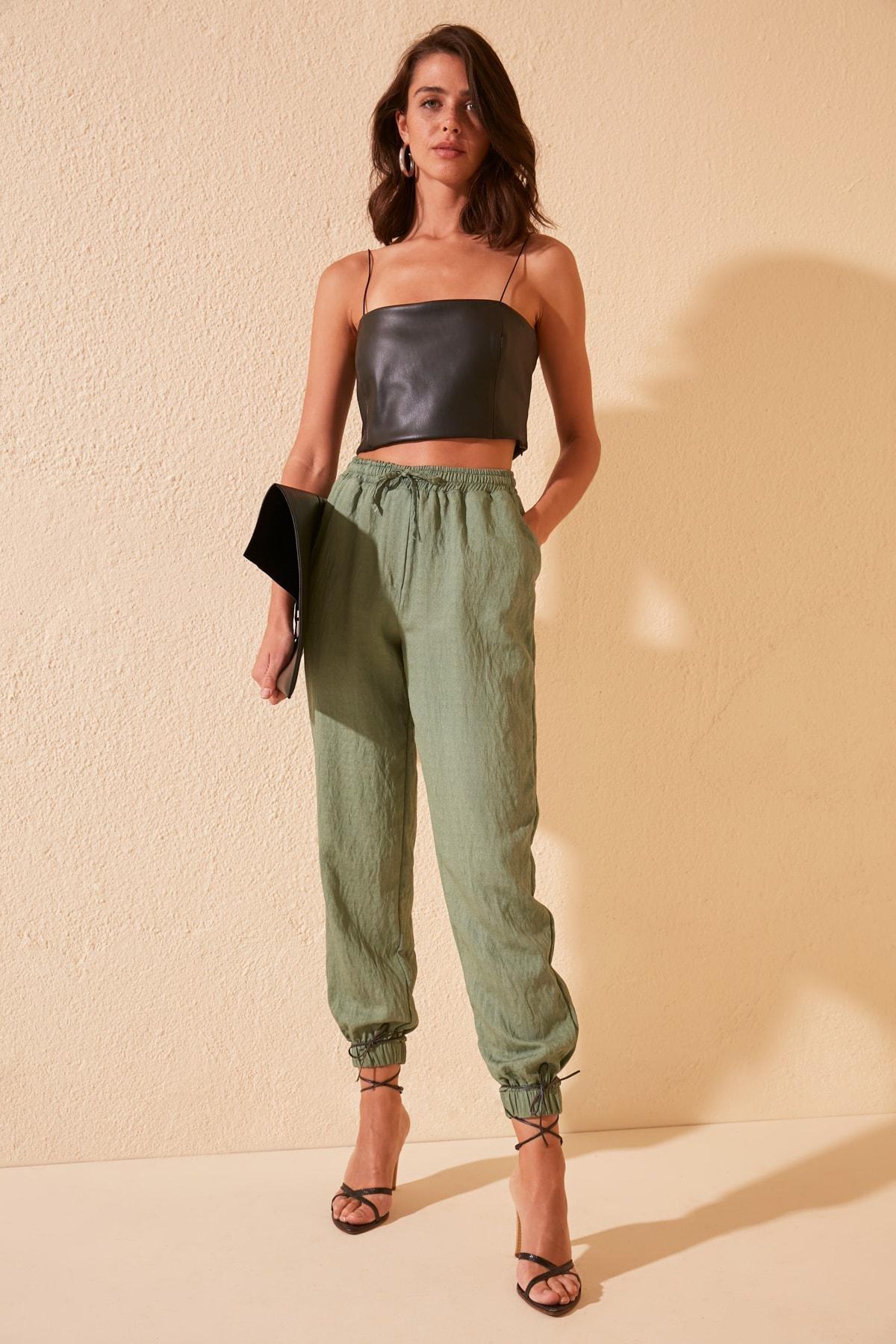 Green Joggers High Waist Pants, Green, large image number 6