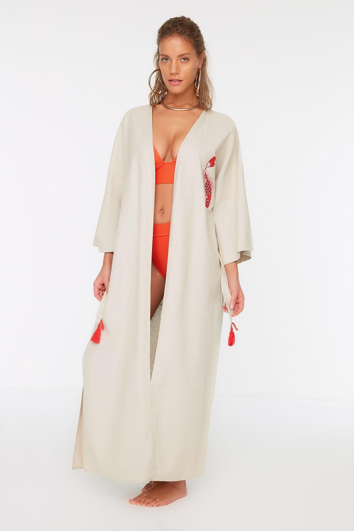 Cotton Patterned V-Neck Kimono, , large image number 0