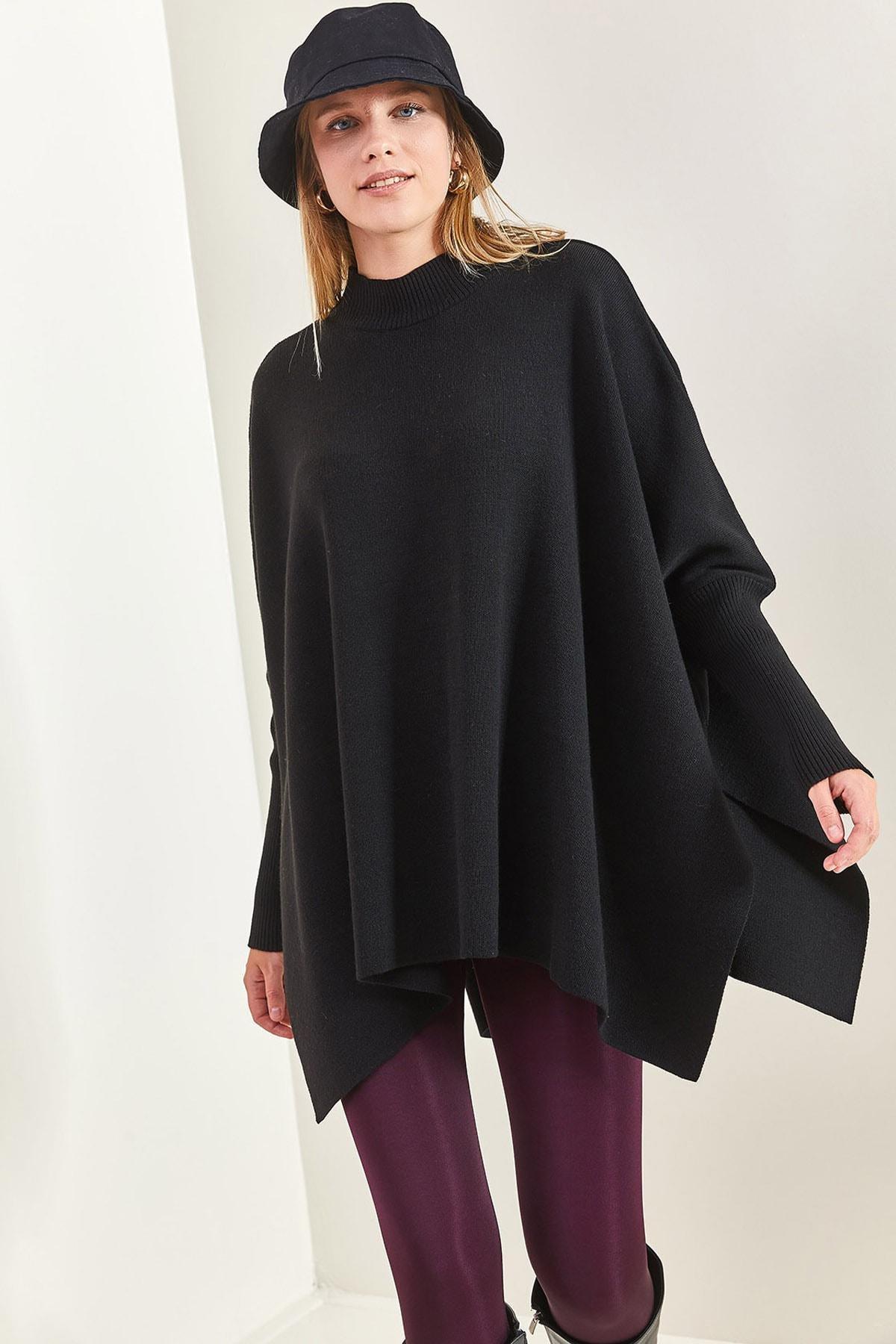 Black Elastic Sleeve Oversize Poncho, , large image number 0