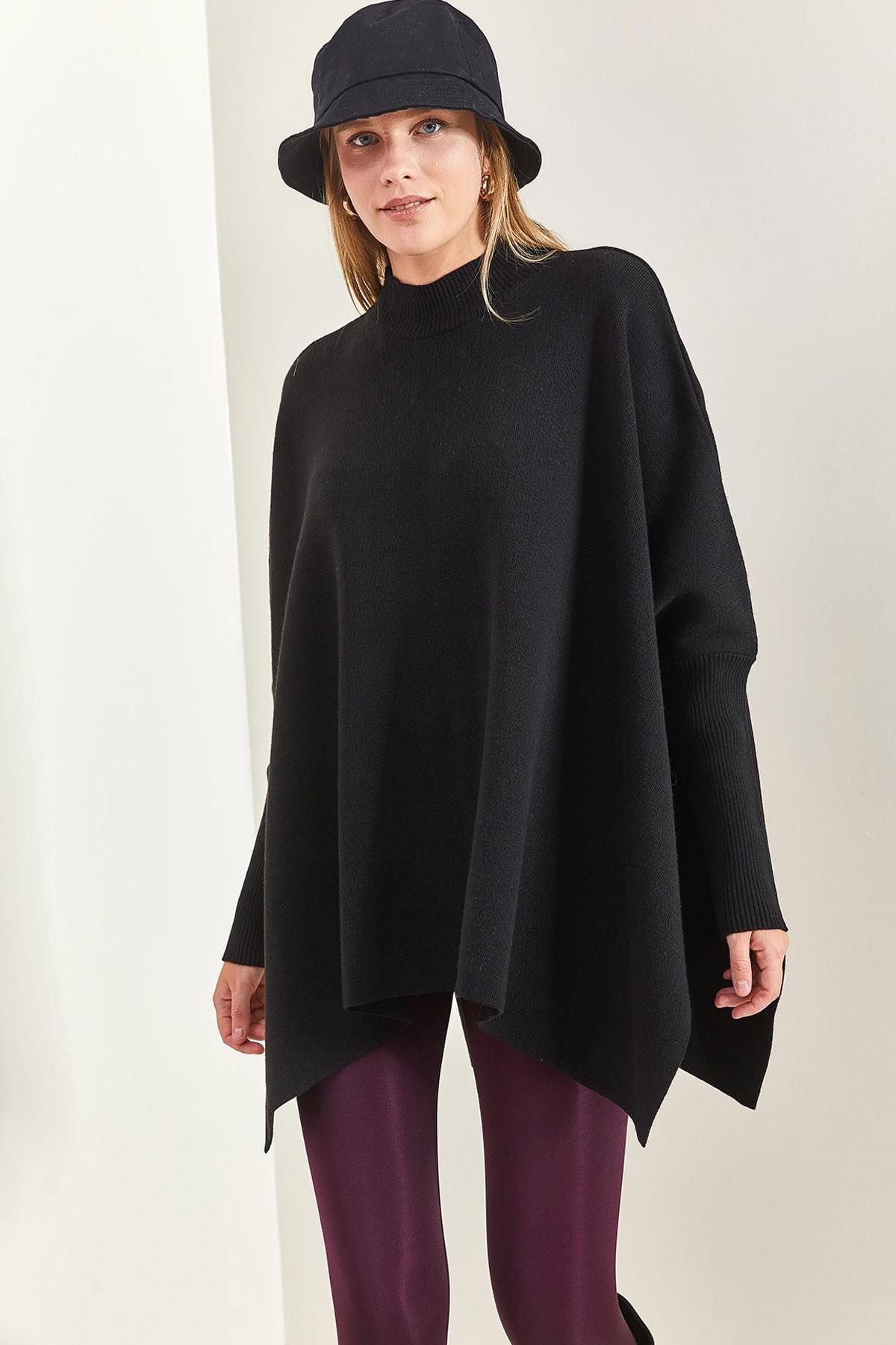 Black Elastic Sleeve Oversize Poncho, , large image number 1