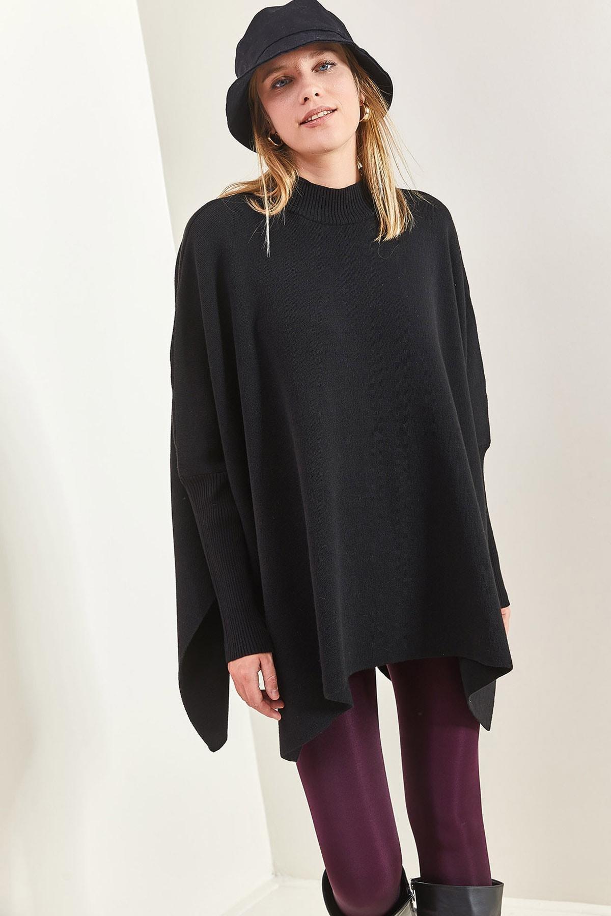 Black Elastic Sleeve Oversize Poncho, , large image number 2