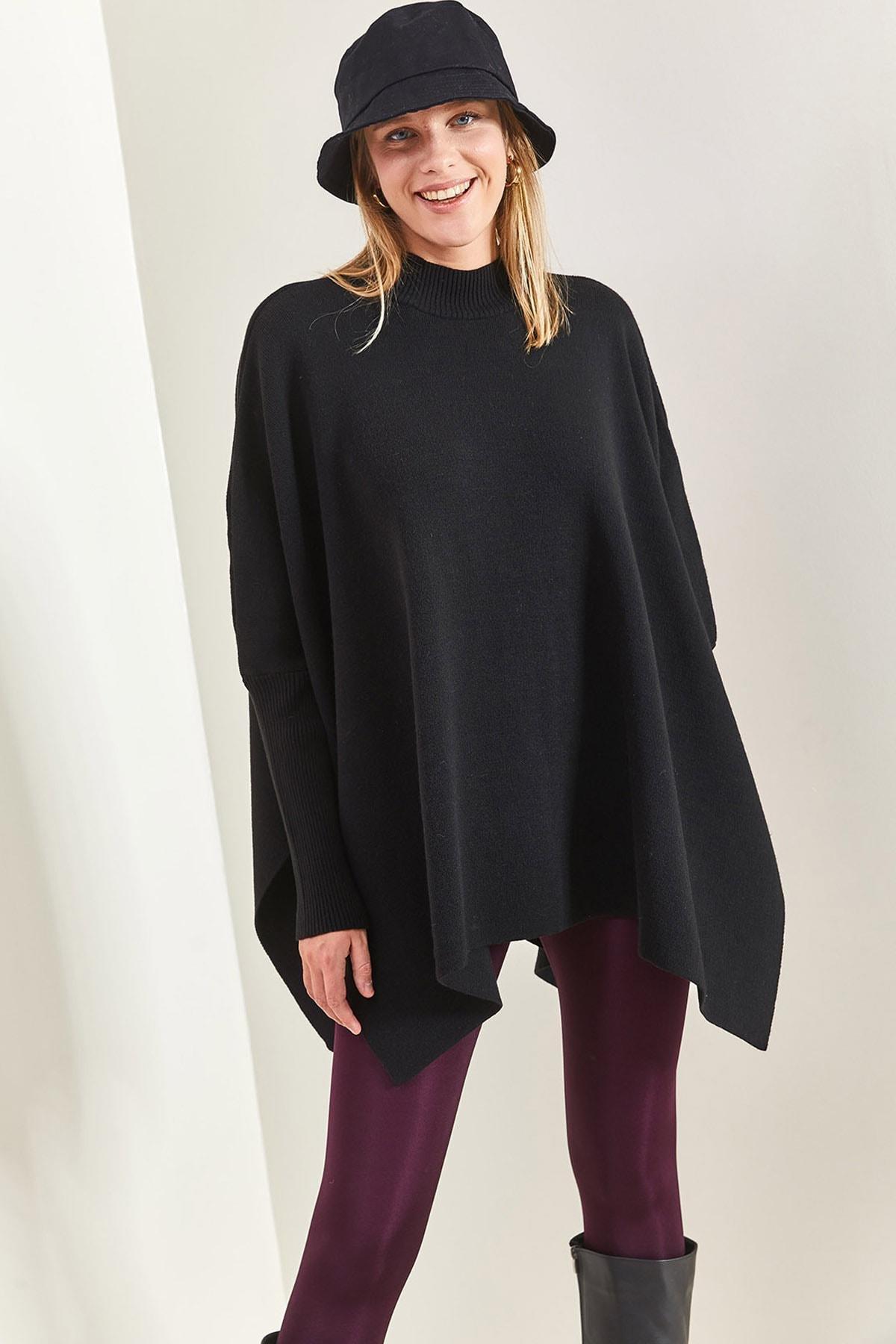 Black Elastic Sleeve Oversize Poncho, , large image number 3