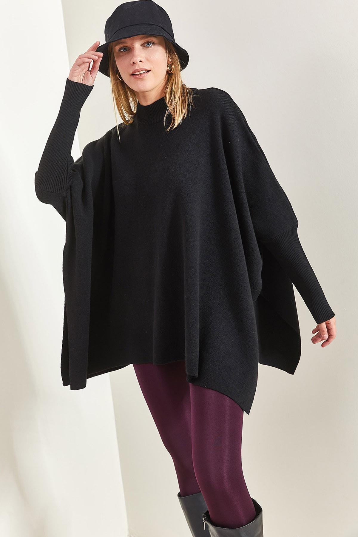 Black Elastic Sleeve Oversize Poncho, , large image number 4