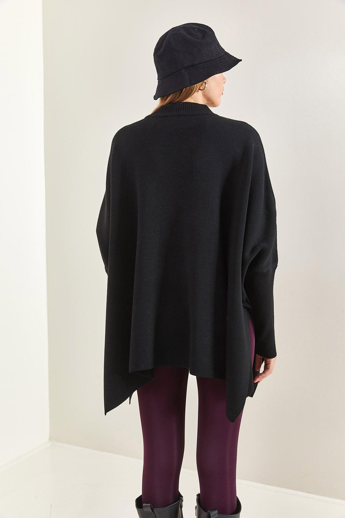 Black Elastic Sleeve Oversize Poncho, , large image number 5