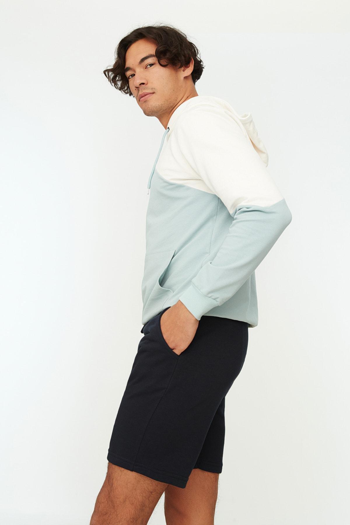 شورت بقصة مستقيمة بخصر متوسط الارتفاع، كحلي, Dark blue, medium