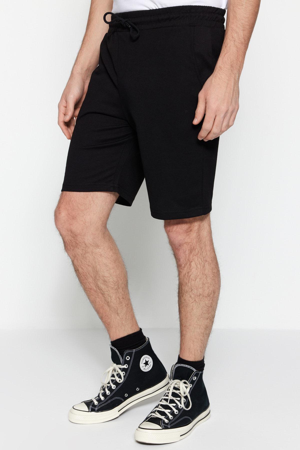 Black Normal Waist Straight Shorts, Black, large image number 1