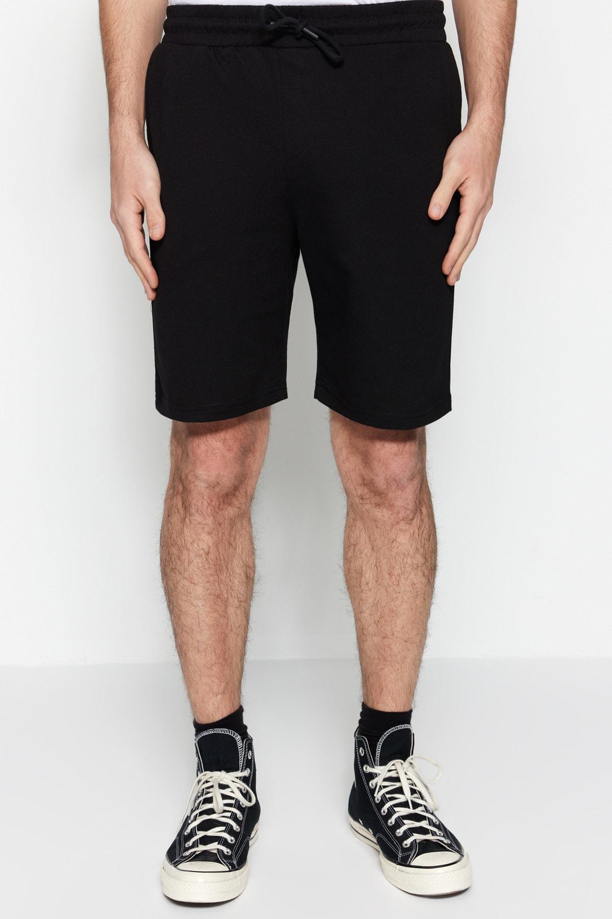 Black Normal Waist Straight Shorts, Black, large image number 4
