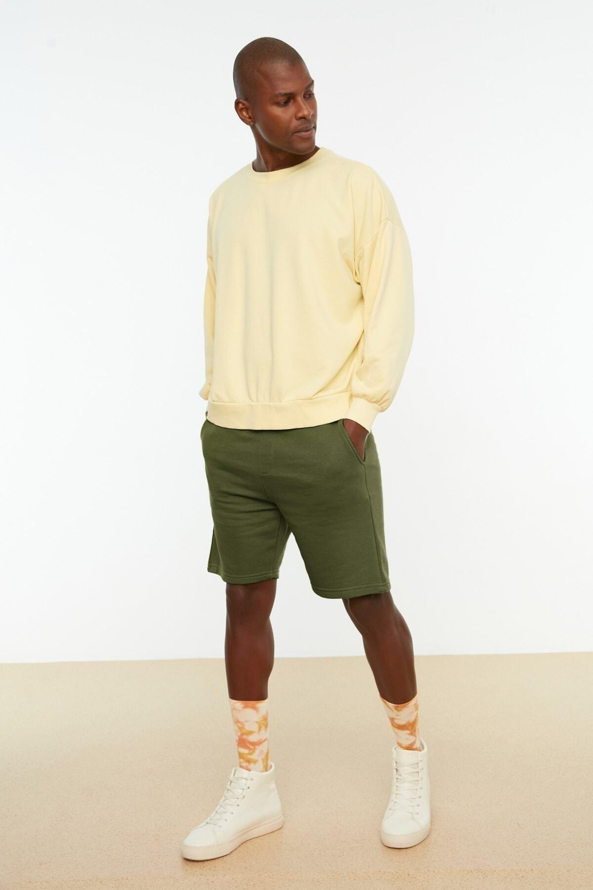 Khaki Normal Waist Straight Shorts, , large image number 0