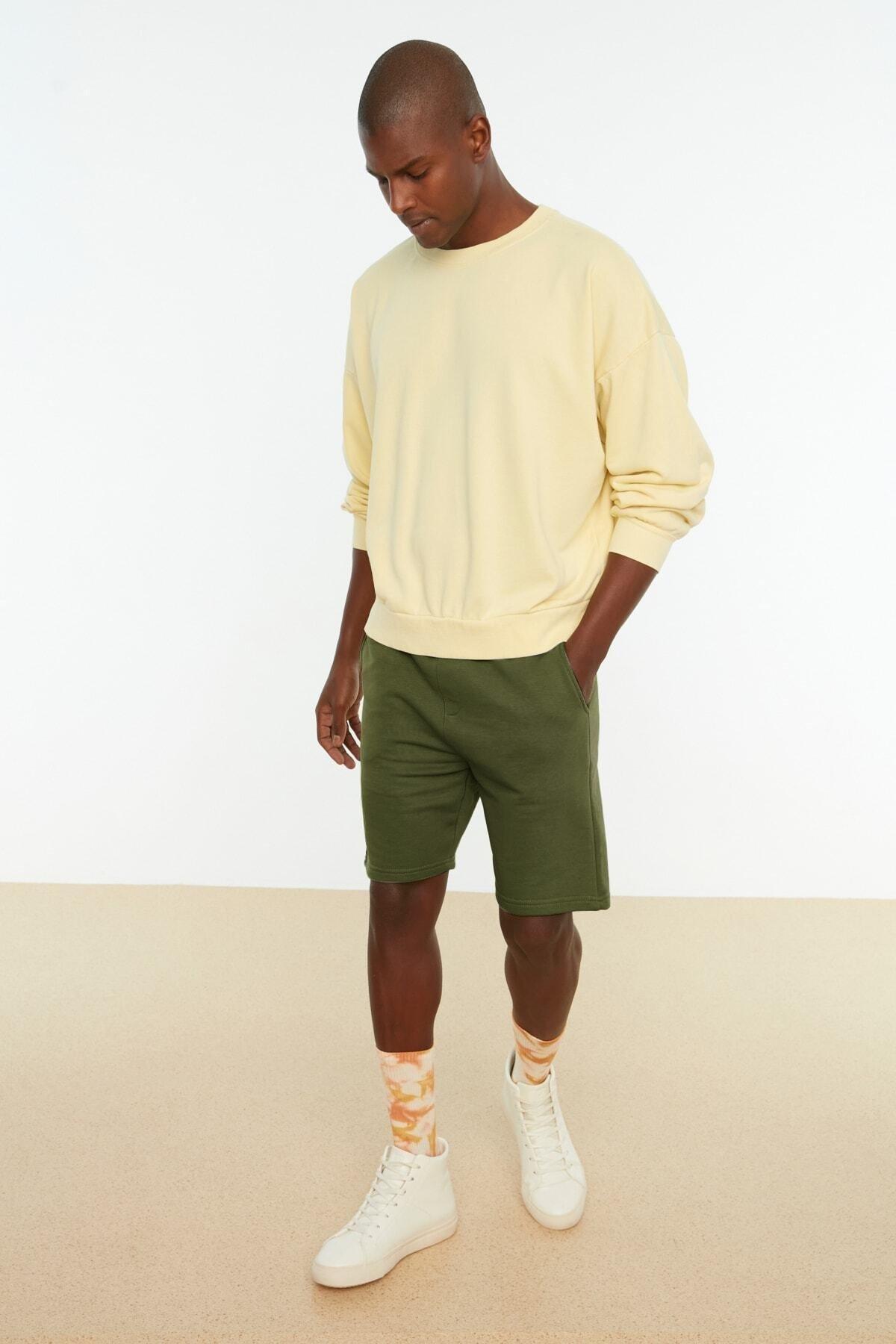 Khaki Normal Waist Straight Shorts, , large image number 1