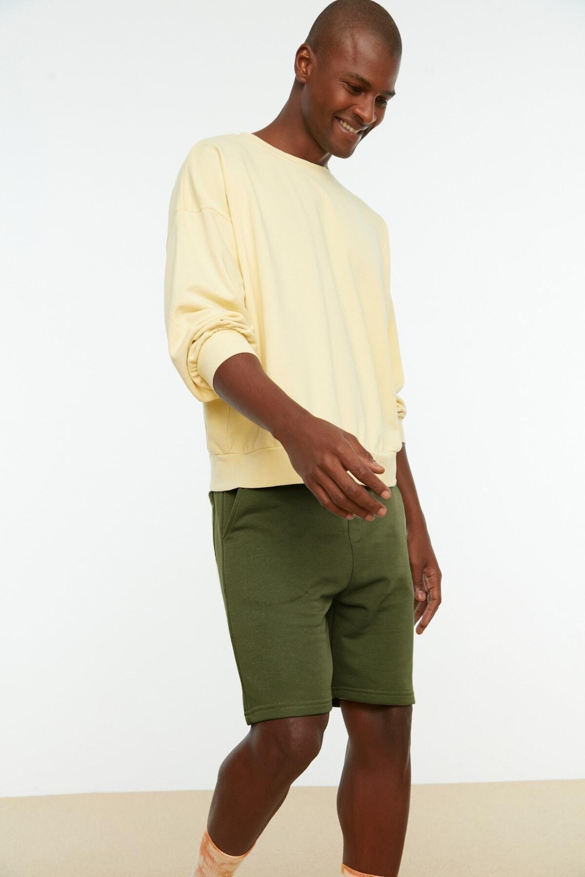 Khaki Normal Waist Straight Shorts, , large image number 2