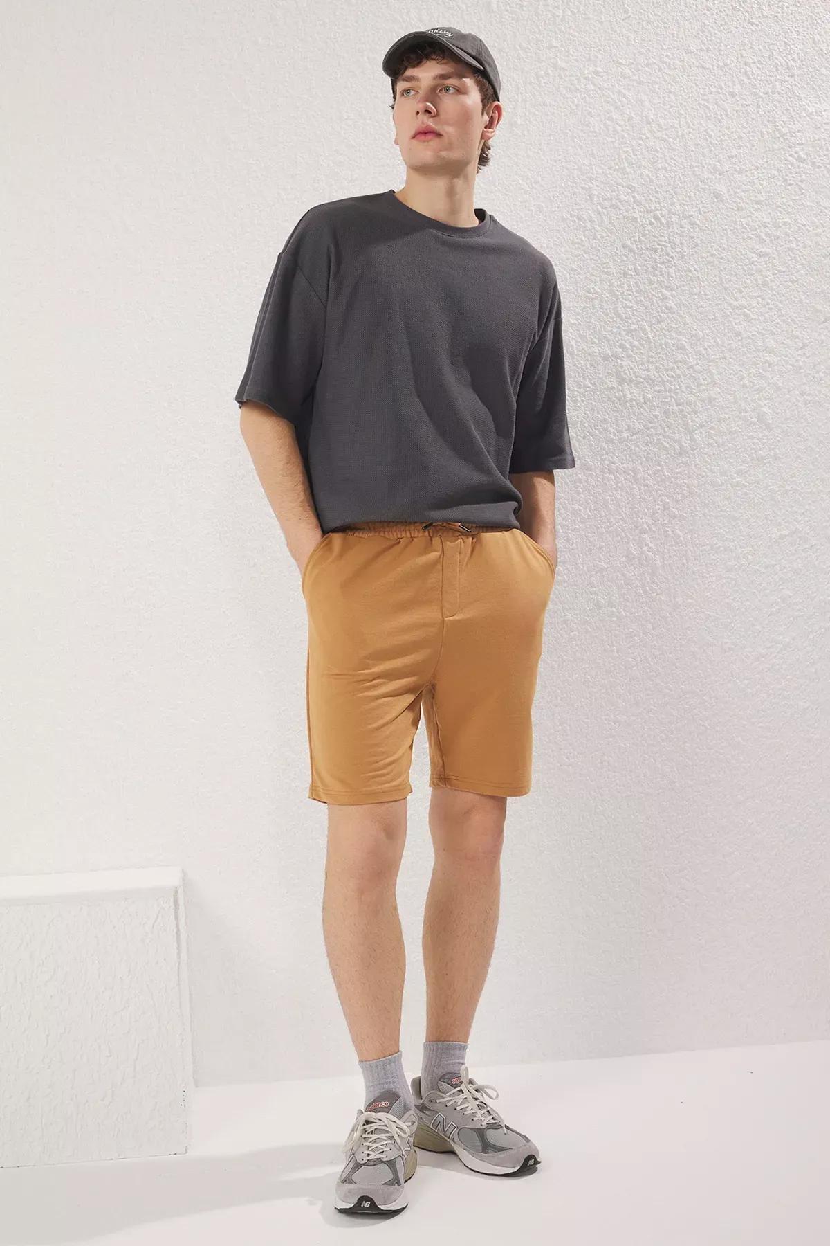 Camel Regular Mid-Length Plain Shorts, C101_7454, large image number 1