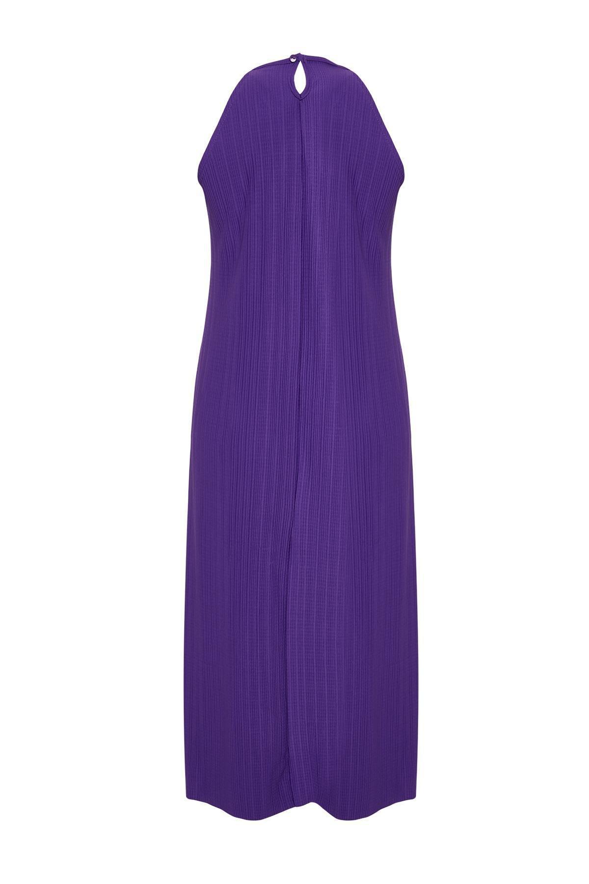 Purple Sleeveless Midi Pleated Knitted Dress, , large image number 7