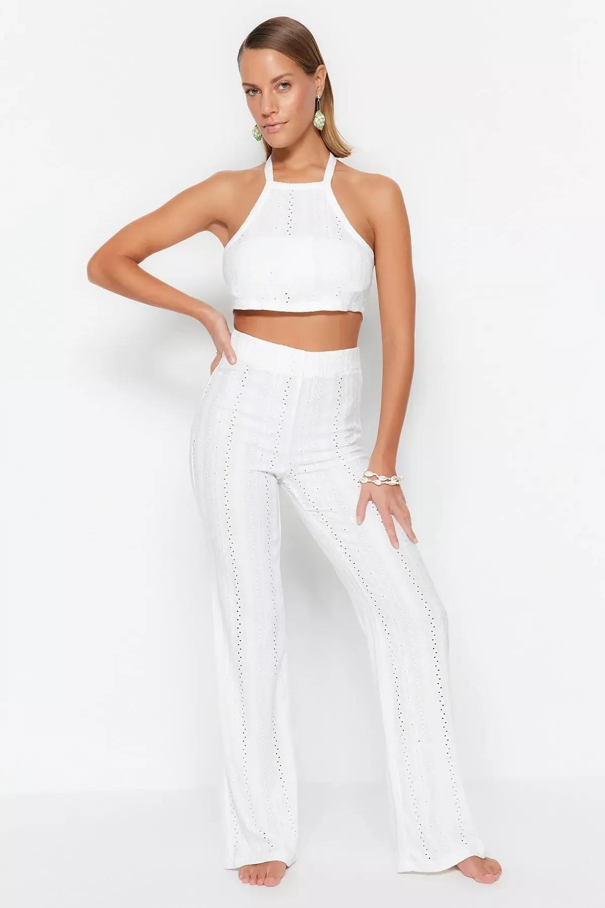 White Halterneck Slim Co-Ord Set, Ecru, medium